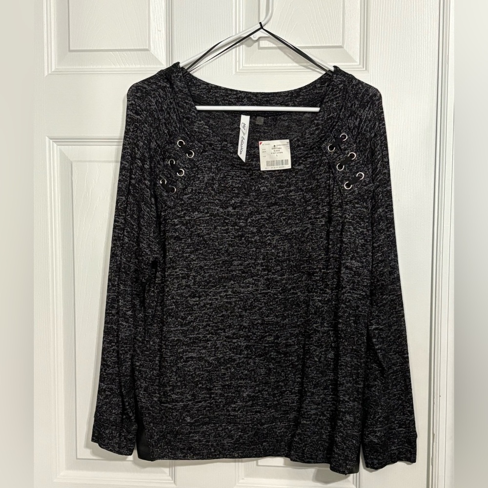 NY Collection Black Marle Grommet Top NWT - Large